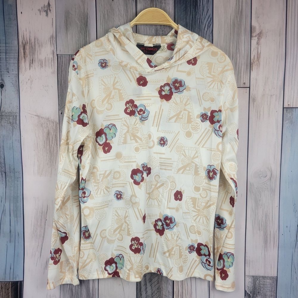 Vintage Nat Charles Floral Long Sleeve Hooded Shirt Size Large